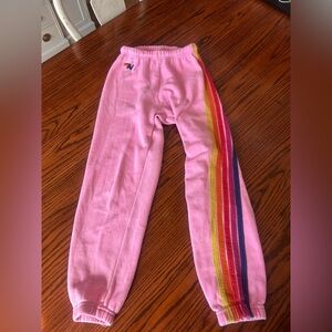 Aviator Nation: 5 STRIPE SWEATPANTS - PINK // NEON RAINBOW